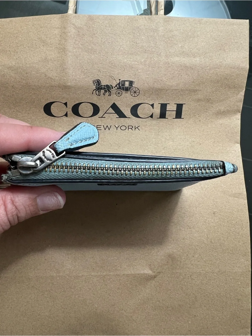 Coach Mini Skinny ID Case Cardholder and Keychain in Waterfall Blue